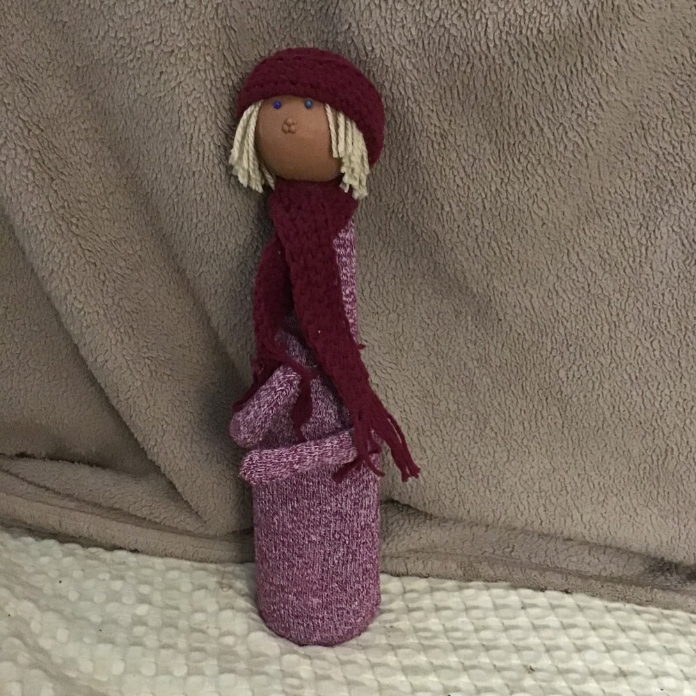 Handmade Decorative Doll Burgundy Hat Scarf‎ Outfit Unique Gift